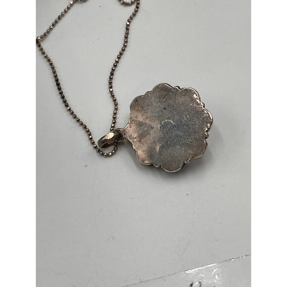 Sterling Silver Turquoise Coral Inlay Floral Bloom Spinning Pendant Necklace - Picture 12 of 13